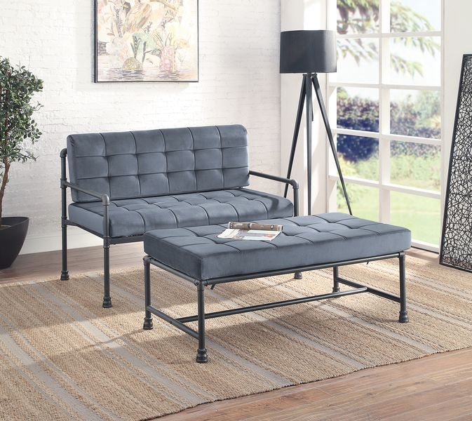 ACME Brantley Loveseat Gray Velvet & Sandy Gray Finish