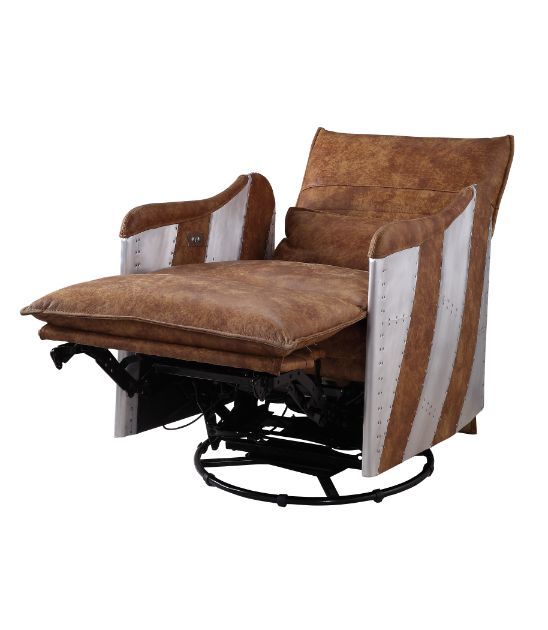 ACME Qalurne Recliner 2-Tone Mocha Top Grain Leather & Aluminum