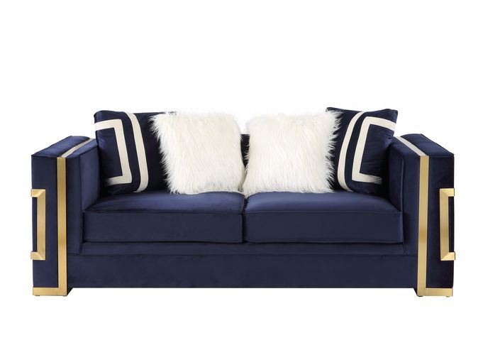 ACME Virrux Loveseat Blue Velvet & Gold Finish