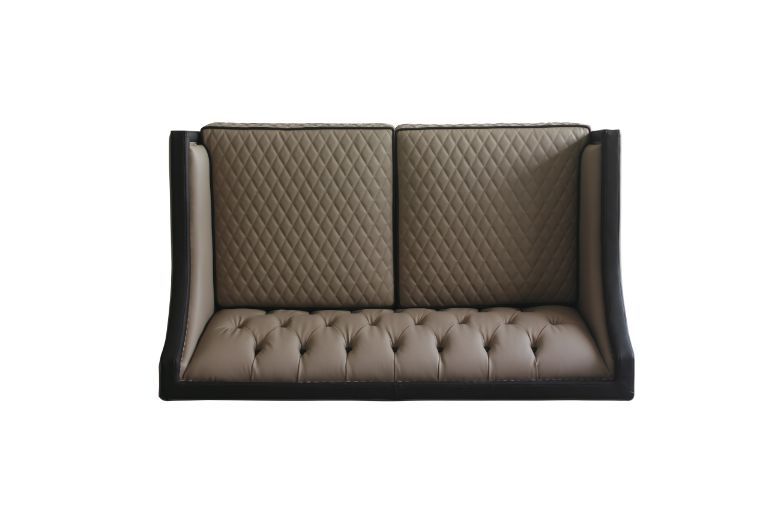 ACME House Beatrice Loveseat Tan PU, Black PU & Charcoal Finish