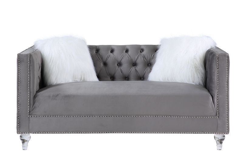 ACME  HeiberoII Loveseat With 2 Pillows Gray Velvet