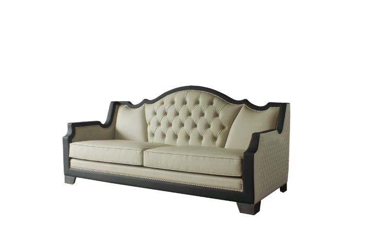 ACME House Beatrice Sofa Beige PU, Black PU & Charcoal Finish