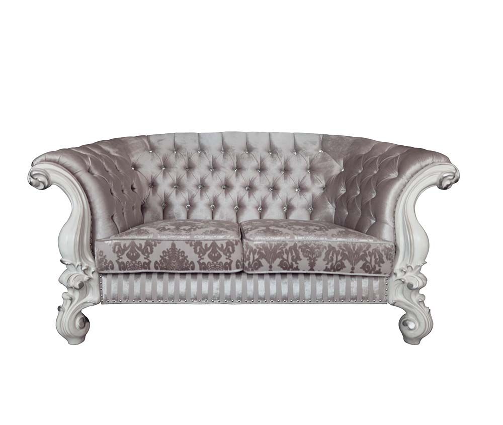 ACME Versailles Loveseat Ivory Fabric & Bone White Finish