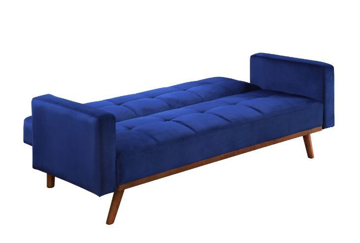 Acme Blue Velvet & Natural Finish Tanitha Futon