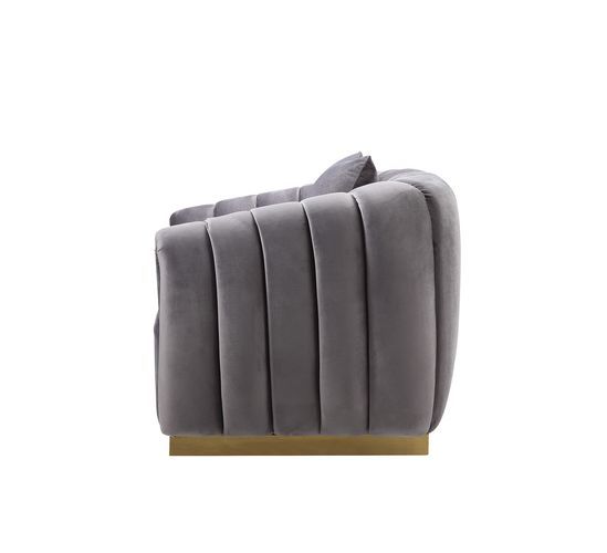 ACME Elchanon Sofa with 2 Pillows in Gray Velvet & Gold