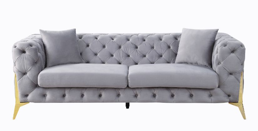 ACME Furniture Jelanea Sofa with 2 Pillows in Gray Velvet