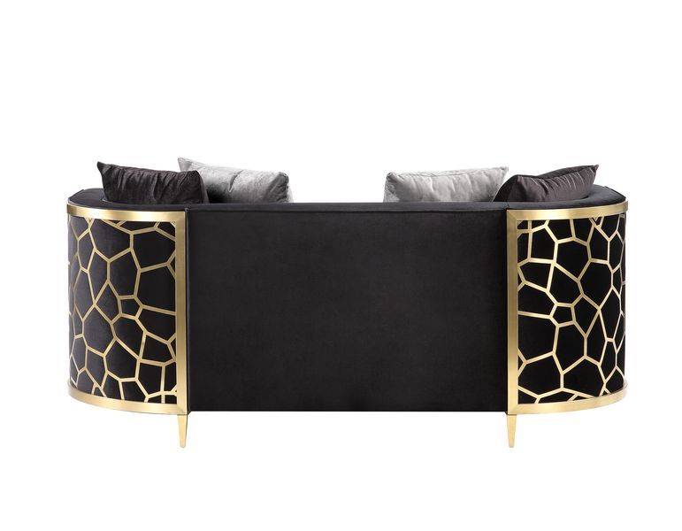 ACME Fergal Loveseat Black Velvet & Gold Finish