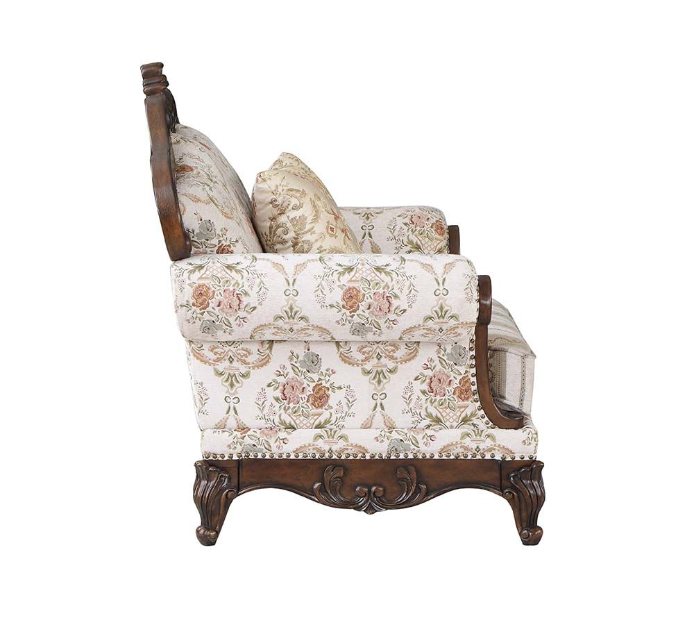 ACME Nayla Loveseat in Pattern Fabric and Walnut Color