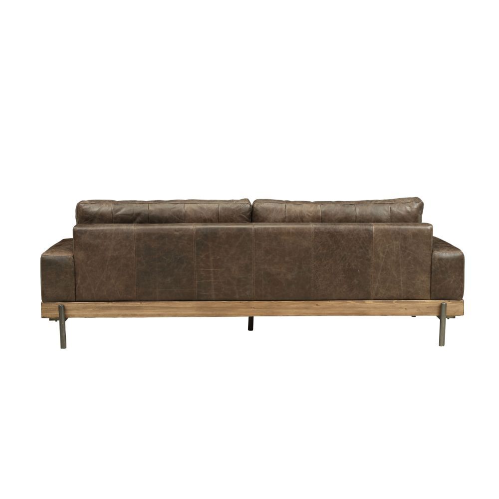 ACME Silchester Sofa, Oak & Distress Chocolate Top Grain