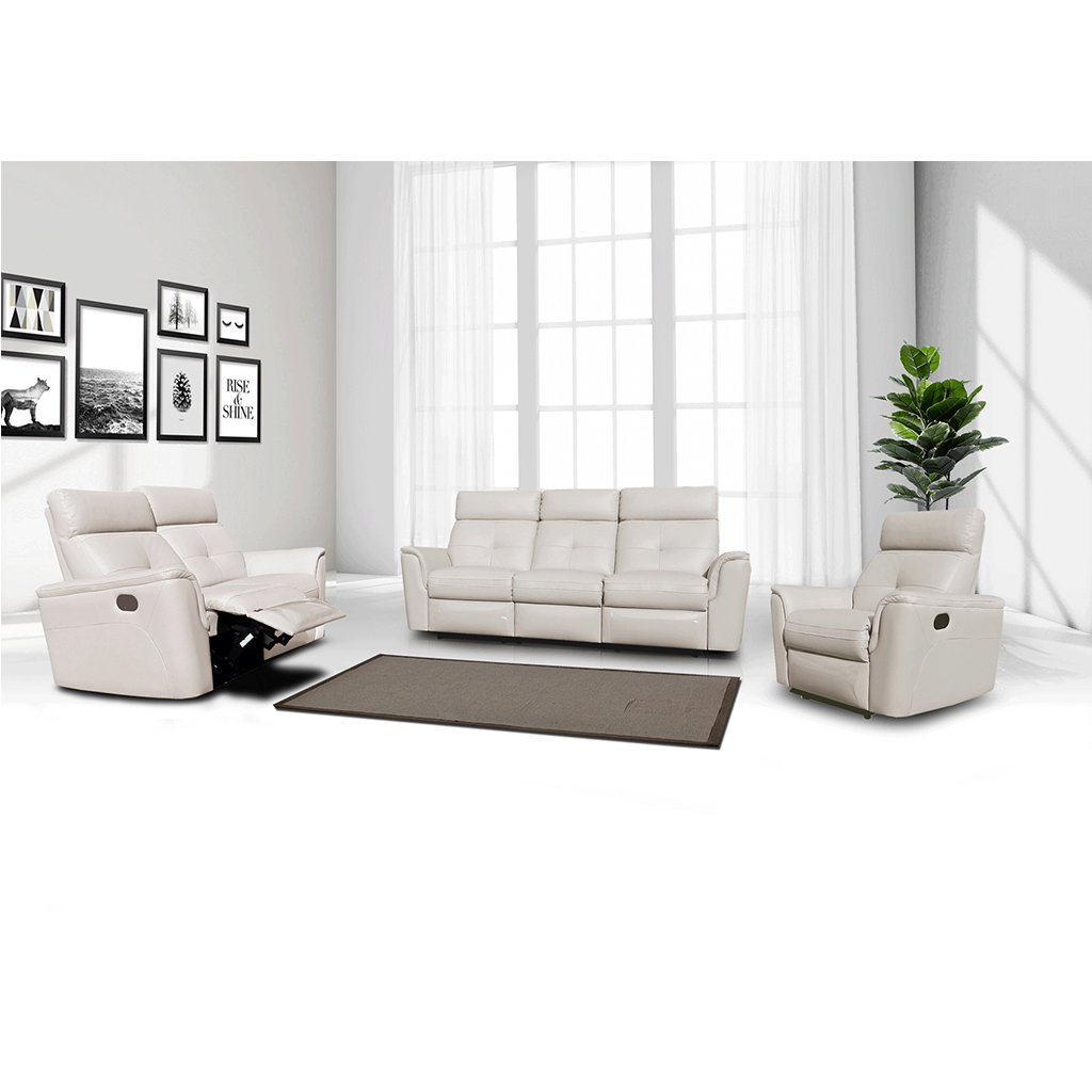 ESF 8501 Modern Leather Living Room Set with Manual Recliners in White