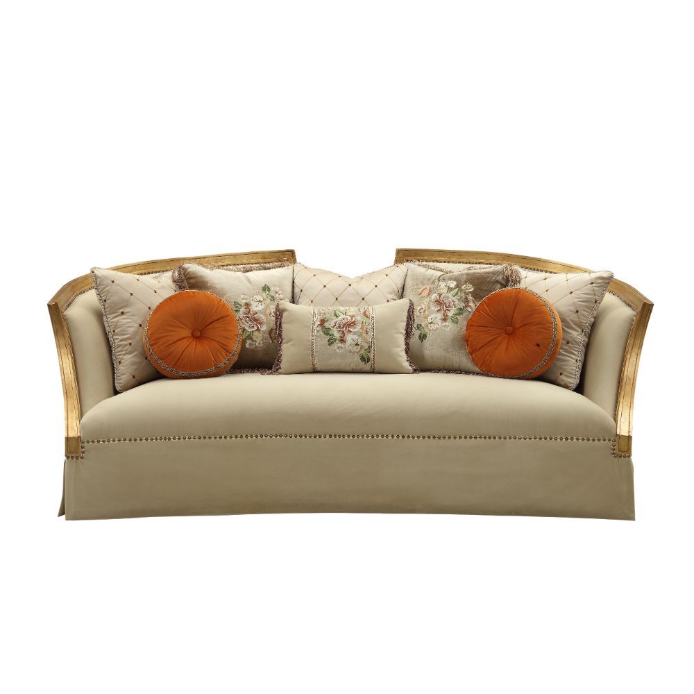 ACME Daesha Sofa in Antique Gold Wood Trim