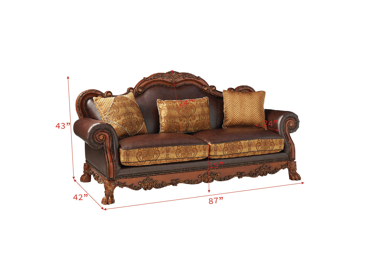 Acme Furniture Dresden Brown Cherry Oak Three Pillows Sofa