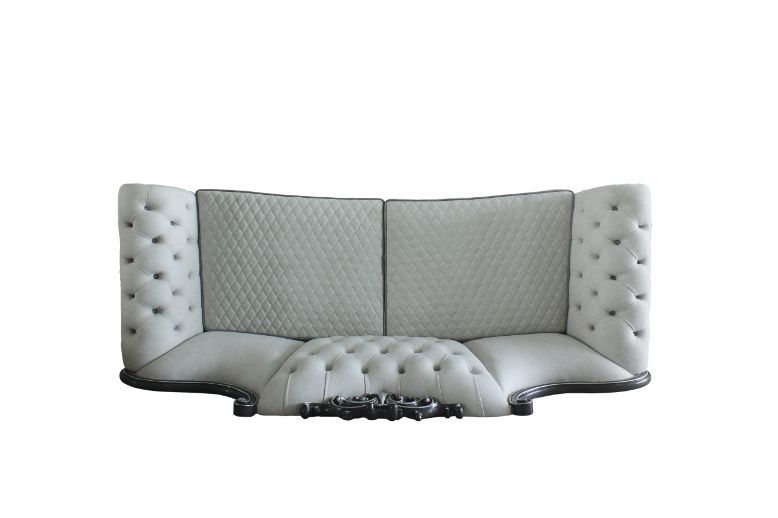 ACME House Delphine Sofa Two Tone Ivory Fabric, Beige PU & Charcoal Finish