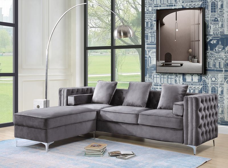 ACME Bovasis Sofa with 5 Pillows in Gray Velvet