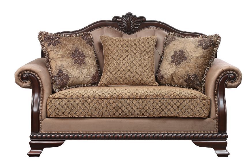 ACME Chateau De Ville Loveseat Fabric & Espresso Finish