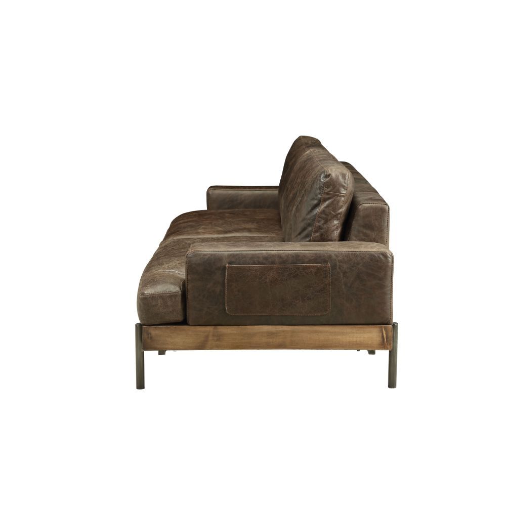 ACME Silchester Sofa, Oak & Distress Chocolate Top Grain