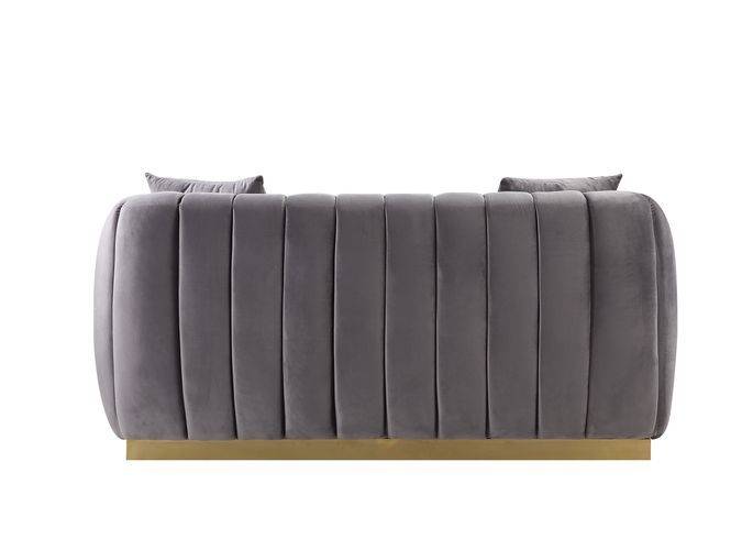 ACME Elchanon Sofa with 2 Pillows in Gray Velvet & Gold