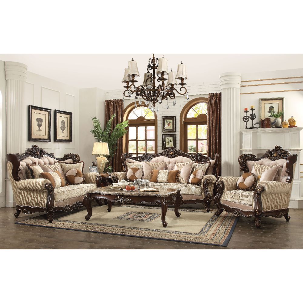 ACME Shalisa Sofa with 7 Pillows - Fabric & Walnut