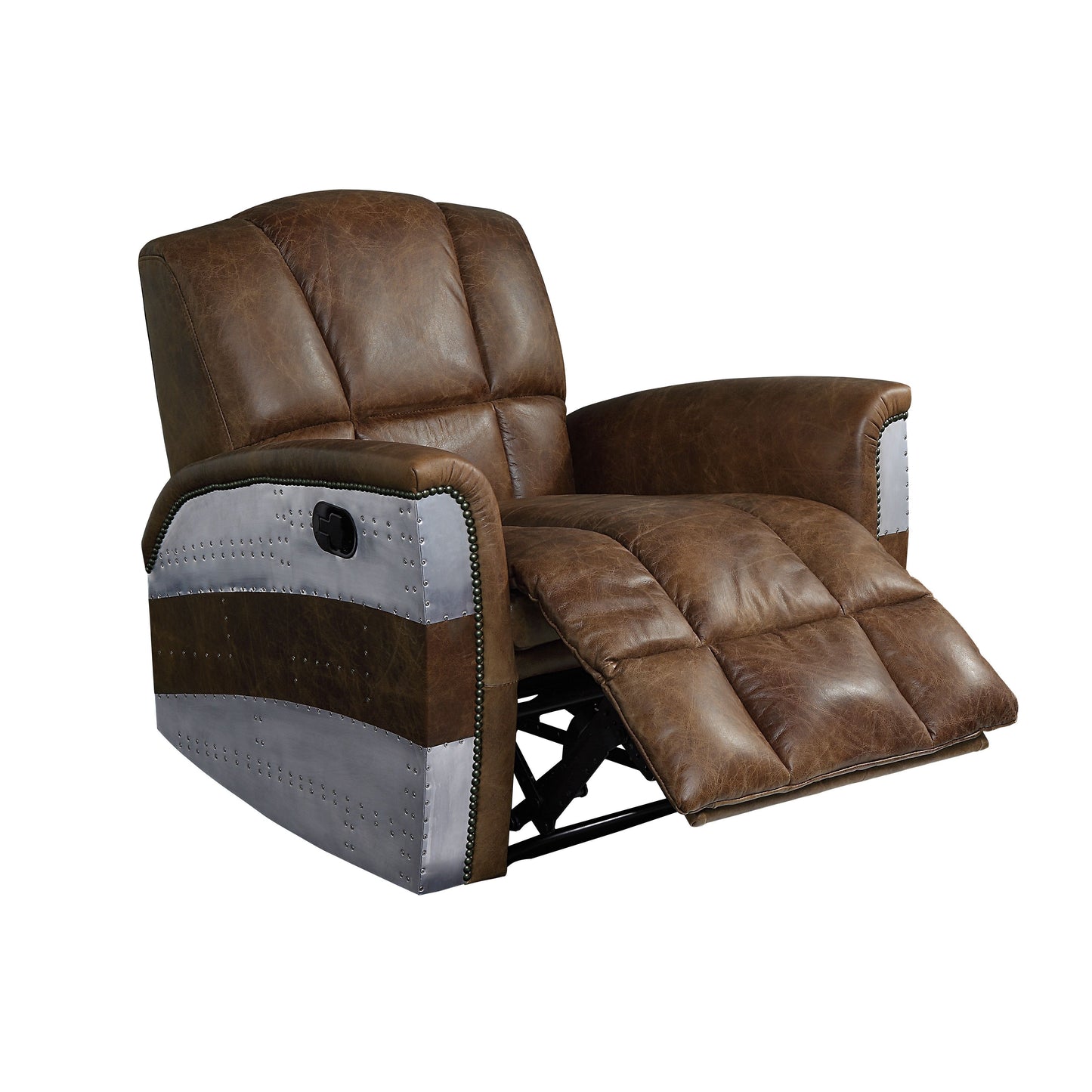 ACME Brancaster Recliner Retro Brown Top Grain Leather & Aluminum