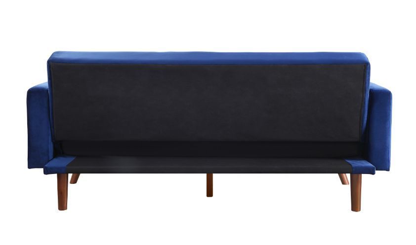 Acme Blue Velvet & Natural Finish Tanitha Futon