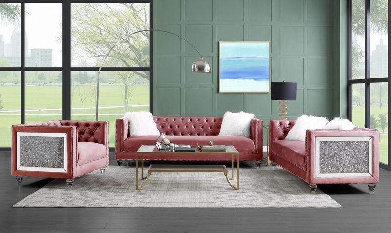 ACME HeiberoII Loveseat Pink Velvet