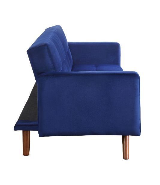 Acme Blue Velvet & Natural Finish Tanitha Futon