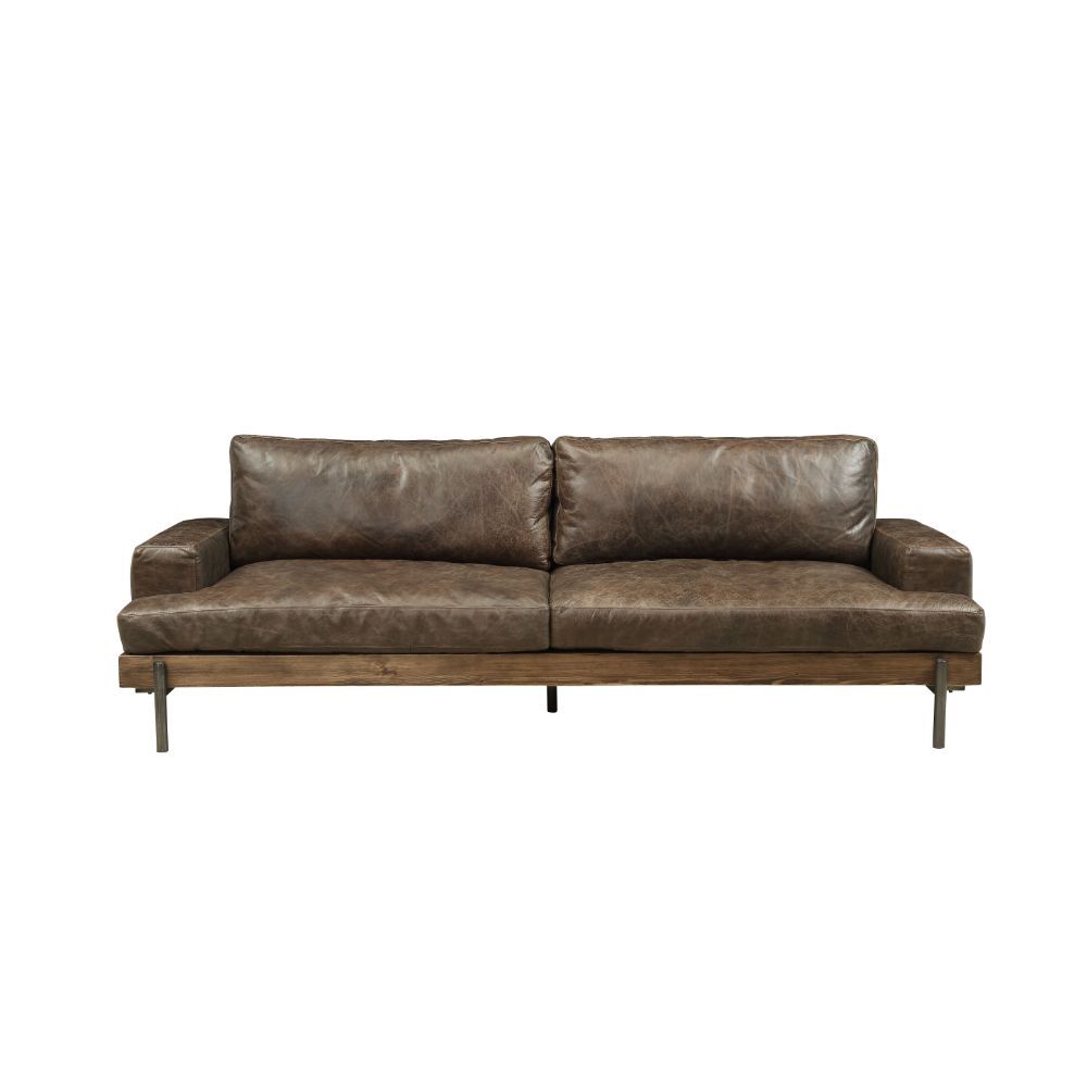 ACME Silchester Sofa, Oak & Distress Chocolate Top Grain
