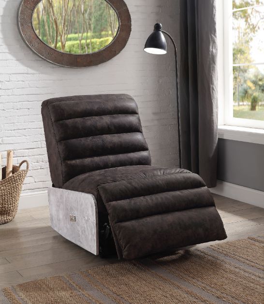 ACME Okzuil Recliner 2-Tone Gray Top Grain Leather & Aluminum