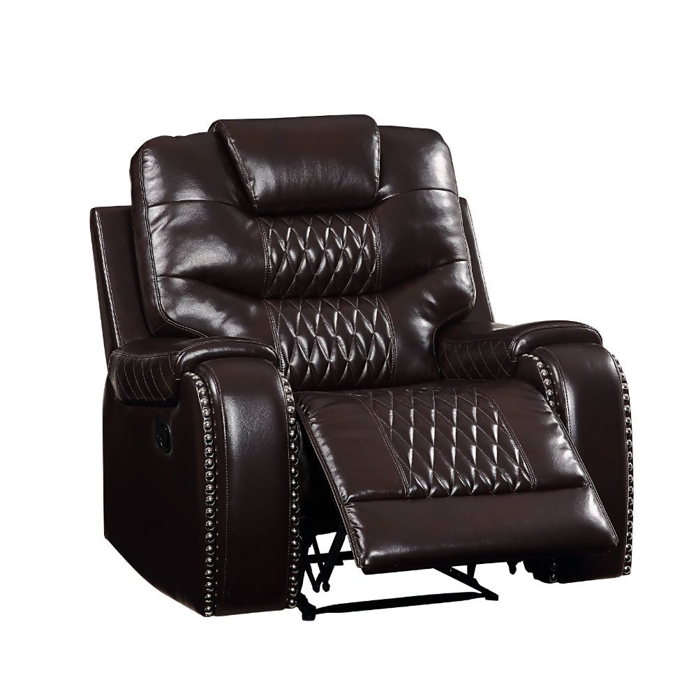 ACME Braylon PU Upholstered Power Motion Recliner with Nail-Head Trim