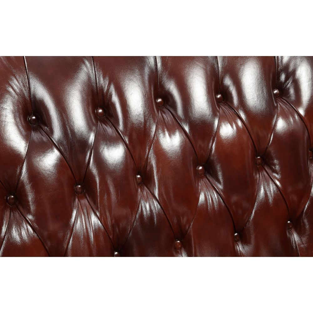 ACME Eustoma Sofa with 3 Pillows in Cherry Top Grain Leather Match and Walnut