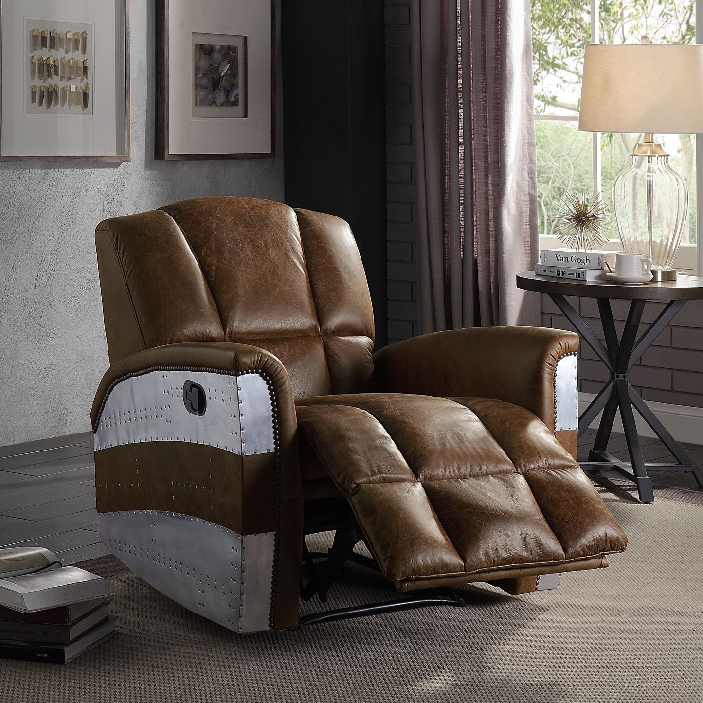 ACME Brancaster Recliner Retro Brown Top Grain Leather & Aluminum