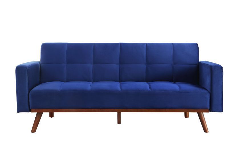 Acme Blue Velvet & Natural Finish Tanitha Futon