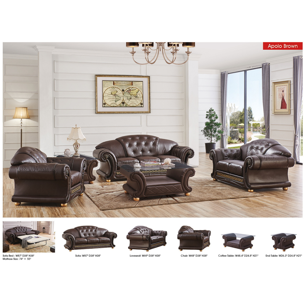 ESF Apolo Brown Genuine Leather Sofa Set 3Pcs