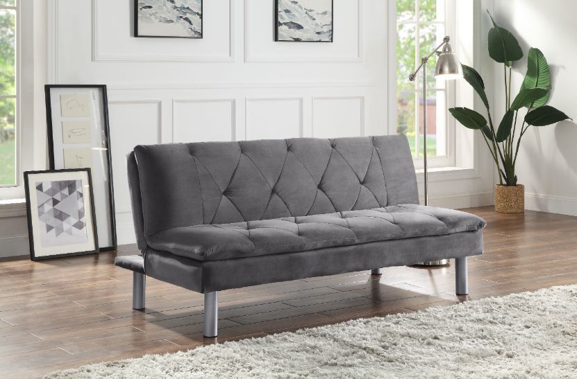 ACME Cilliers Adjustable Sofa with Metal Leg in Gray Velvet and Chrome Finish