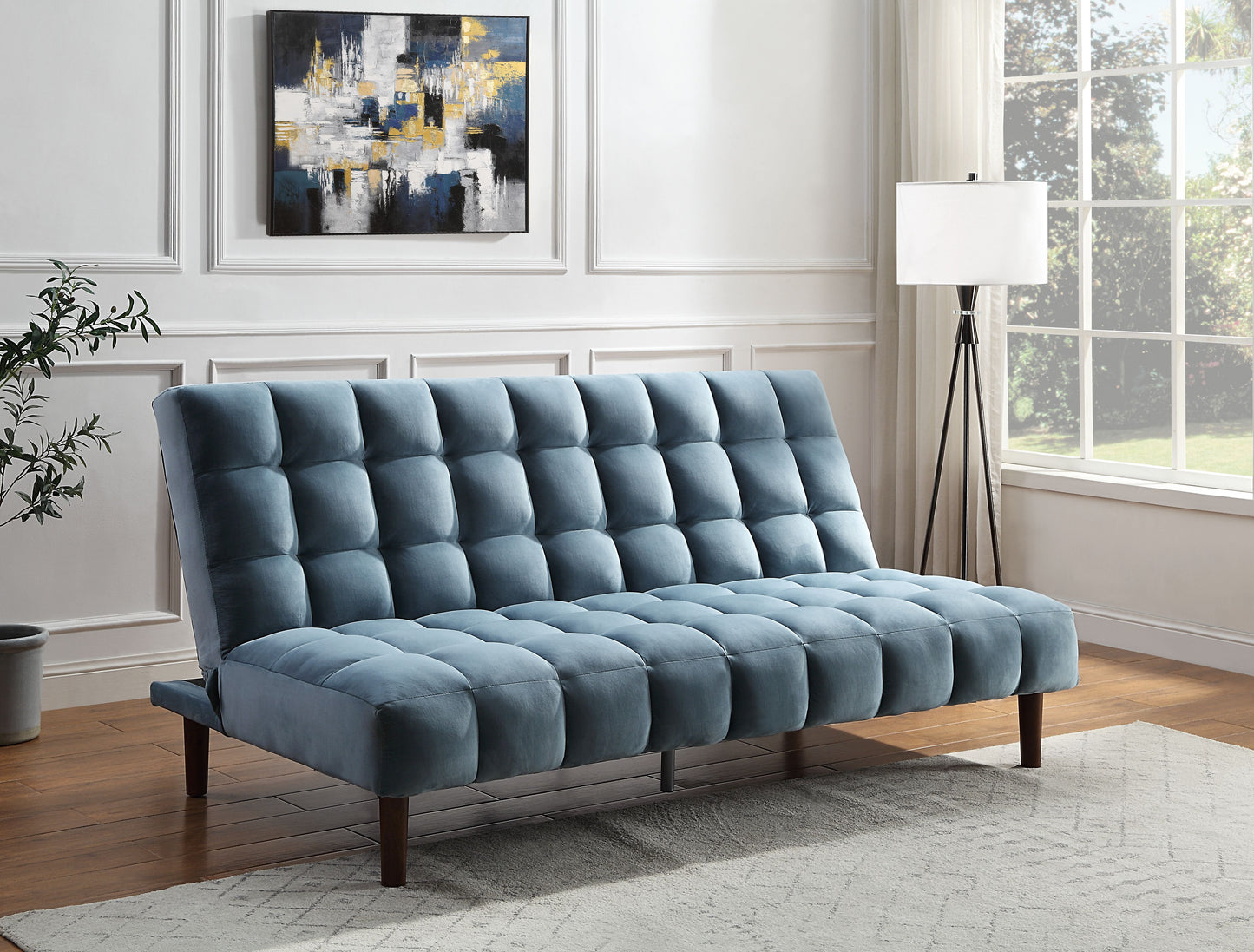 Acme Yolandi Teal Velvet & Dark Walnut Finish Futon Sofa