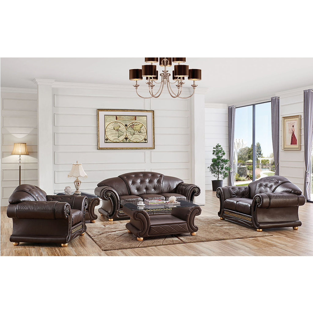 ESF Apolo Brown Genuine Leather Sofa Set 3Pcs
