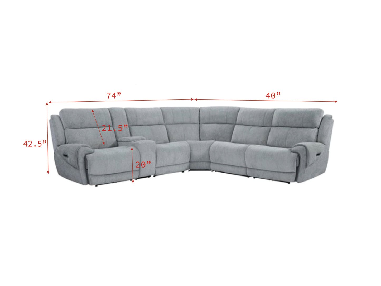 Parker House Spencer Tide Pebble Modular Power 6pc Reclining Sectional