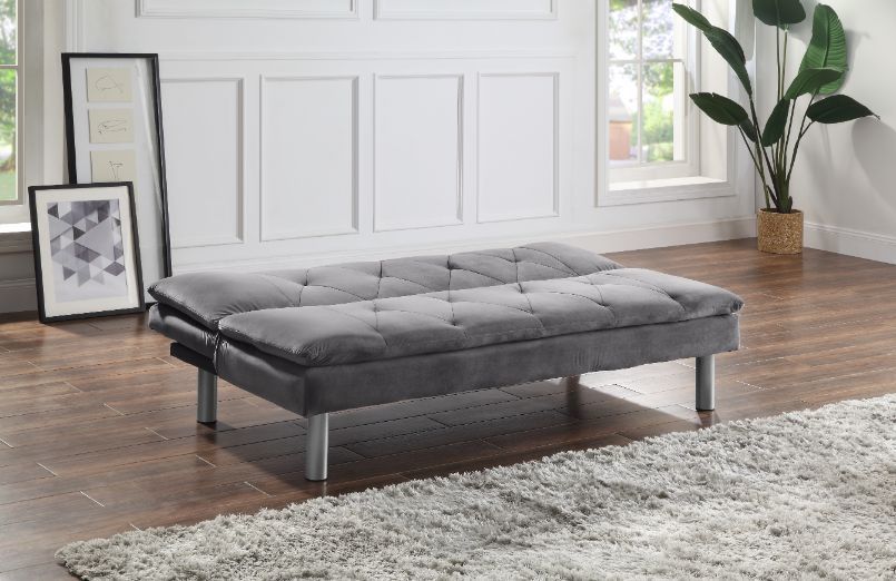 ACME Cilliers Adjustable Sofa with Metal Leg in Gray Velvet and Chrome Finish