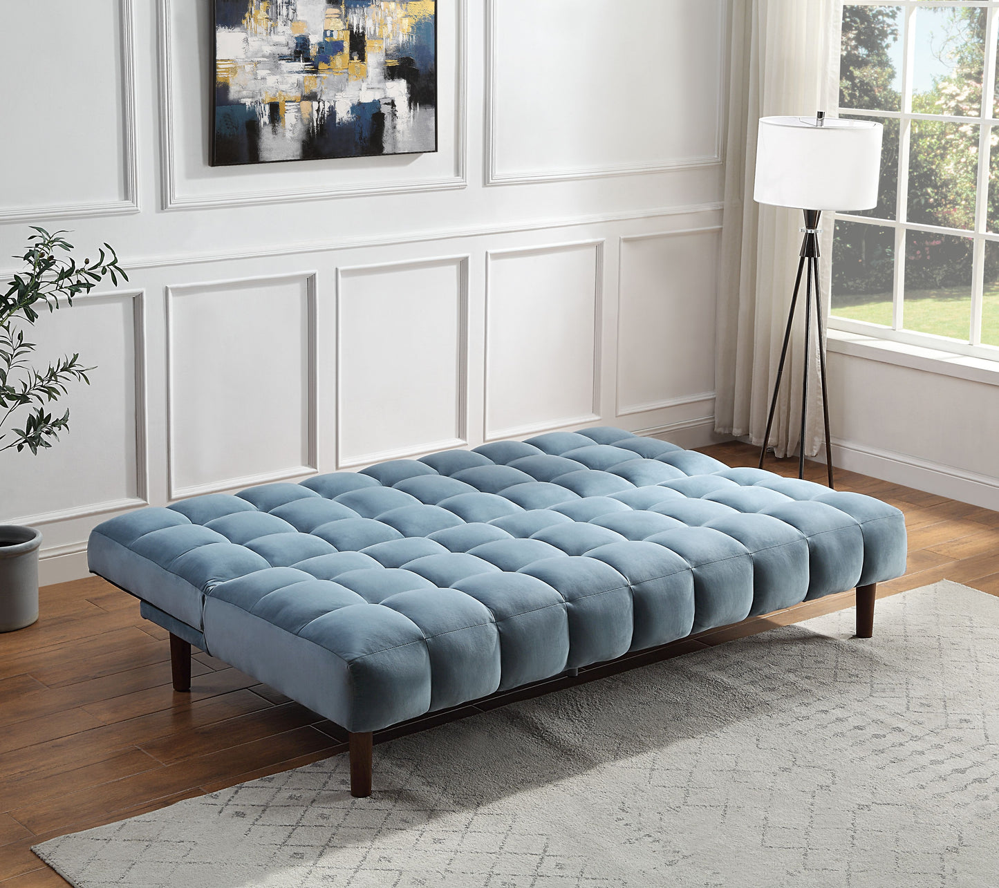 Acme Yolandi Teal Velvet & Dark Walnut Finish Futon Sofa