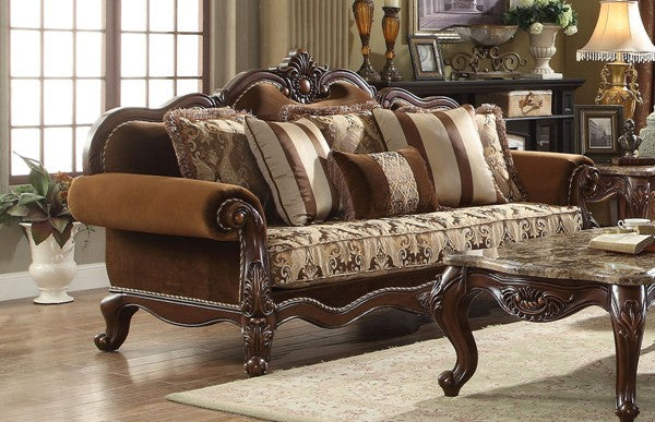 Acme Furniture Jardena Cherry Oak Sofa with 6 Pillows