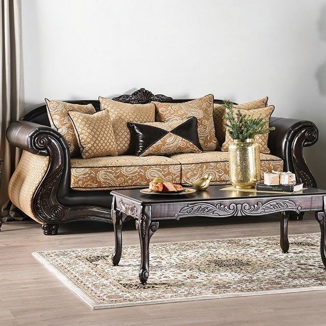 Furniture of America AISLYNN SOFA Intricate Wood Trim, Rolled Arms & High-Density Foam Cushions Pillows Included