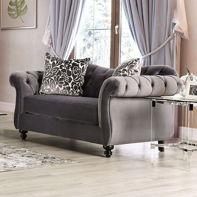 Furniture of America ANTOINETTE SOFA Deep Tufting w/ Acrylic Buttons & Pillows Included US-Made (Incl. Foreign Materials)