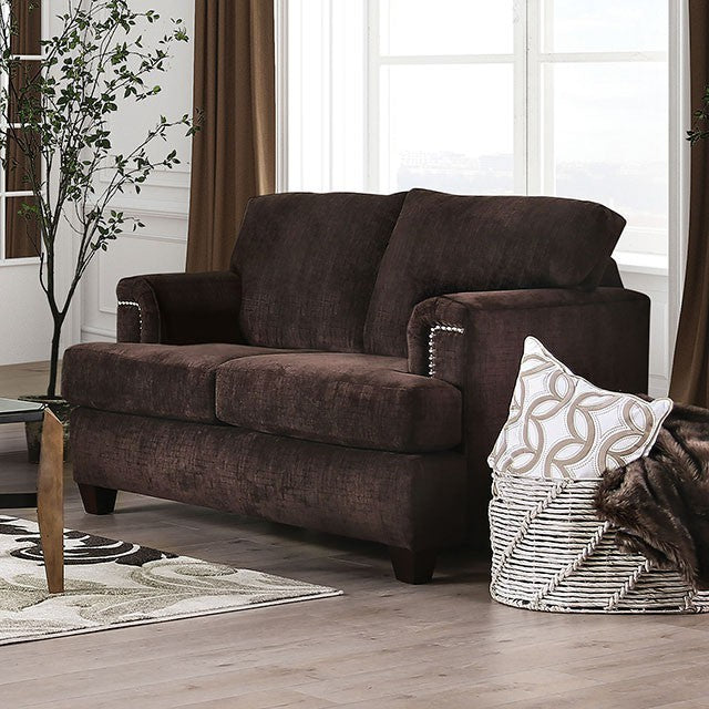 Furniture of America BRYNLEE LOVE SEAT Loose Back Pillows & Wood Block Feet Interior Armrests