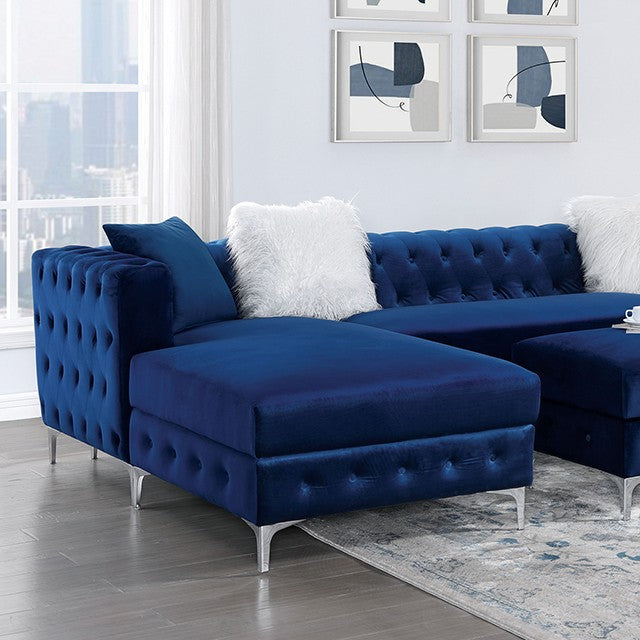 Furniture of America CIABATTONI SECTIONAL Chrome-plated Steel Legs & Ottoman Sold Separately Faux Fur Pillows Included