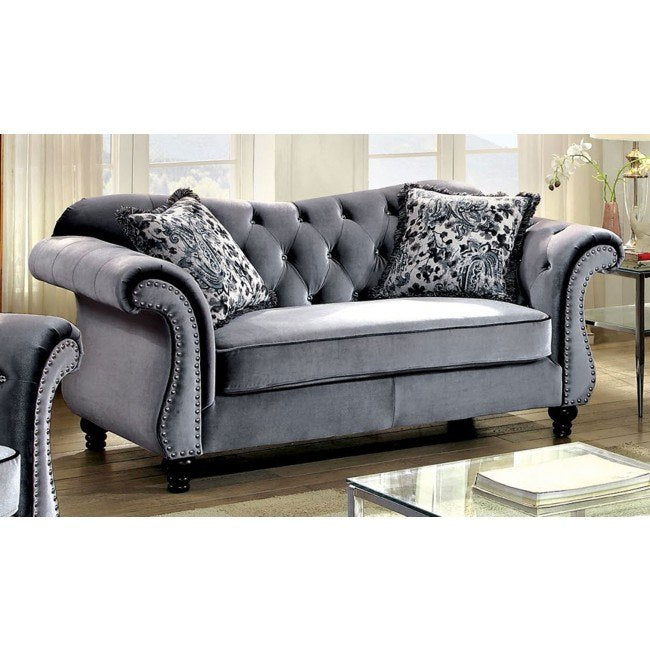 Furniture of America JOLANDA LOVE SEAT Button Tufted Design & Nailhead Trim Pillows Included