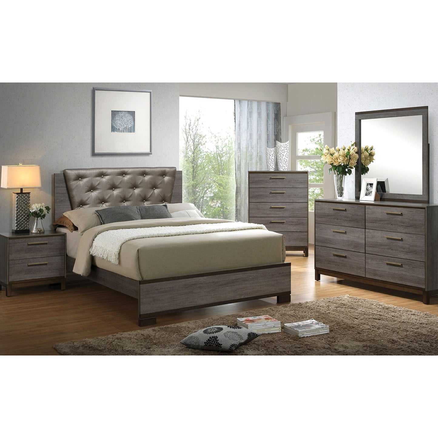 MANVEL Two-Tone Antique Gray 5 Pc. Queen Bedroom Set w/ 2NS image