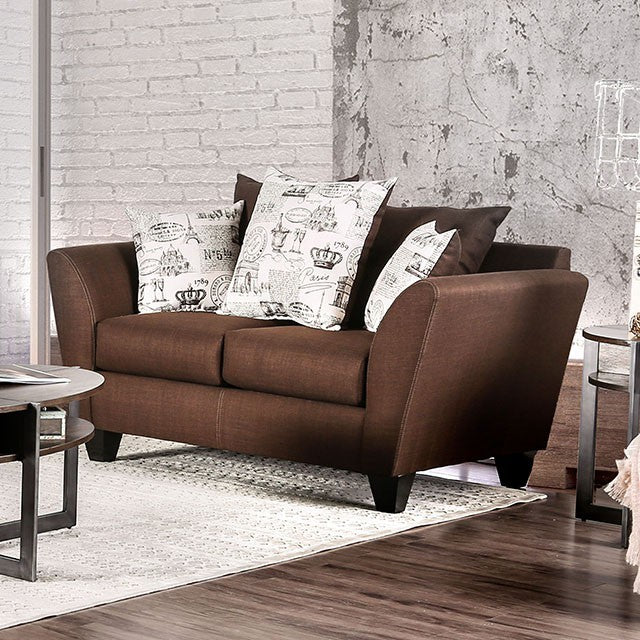 Furniture of America DELANIE LOVE SEAT Pillows Included & High-Density Foam Cushion Chocolate