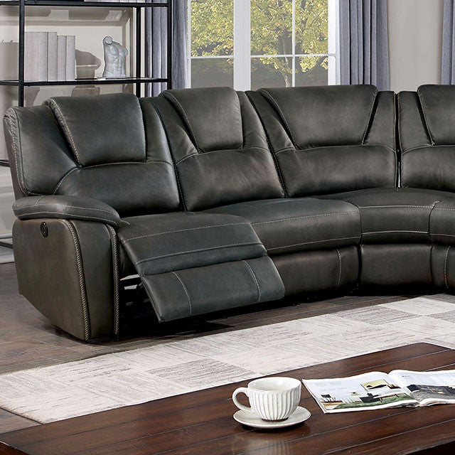 Furniture of America ERFURT SECTIONAL Modular Piece & Center Console Storage and Cup Holders USB Charger on Both Ends