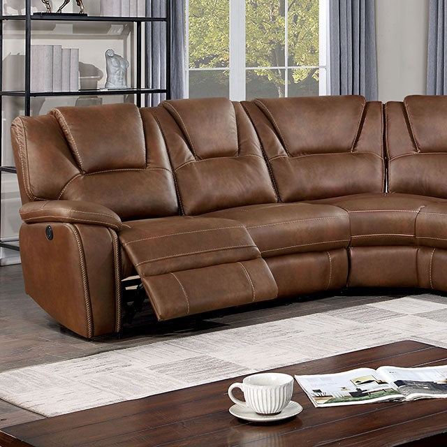 Furniture of America ERFURT SECTIONAL Modular Piece & Center Console Storage and Cup Holders USB Charger on Both Ends