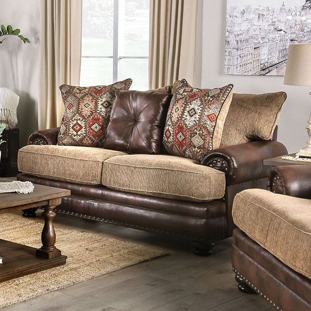 Furniture of America FLETCHER SOFA Loose Back Pillows & Round Bun Feet Pillows Included